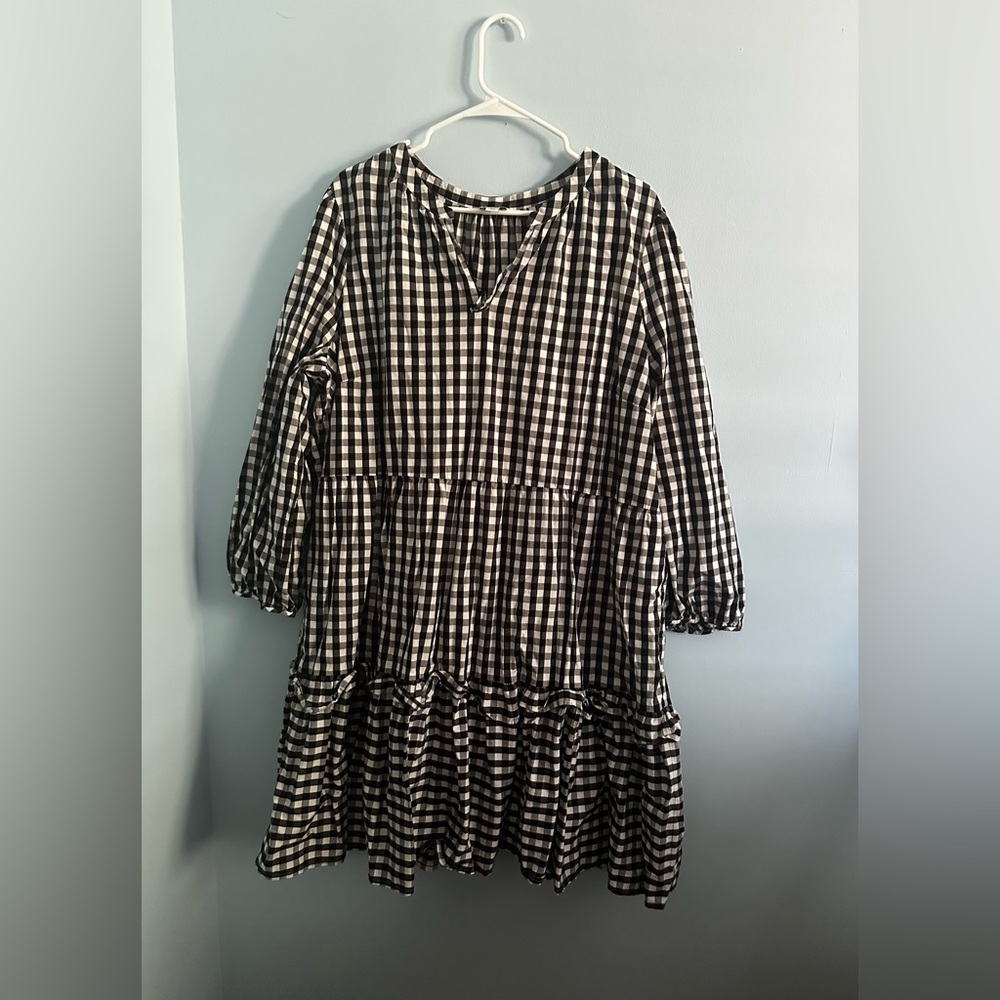 J Crew Factory Cotton poplin tiered ruffle mini dress black & white size 3x plus - Picture 3 of 9